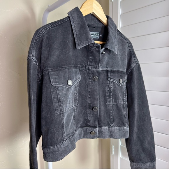 Nocturne Black Cropped Denim Jacket XS/S NWT 100% Cotton Boxy Trucker - Picture 2 of 7